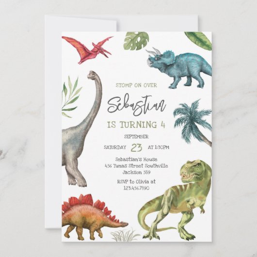 Dinosaur Kids Birthday Invitation 招待状 (正面)