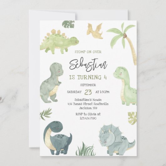 Dinosaur Kids Birthday Invitation 招待状 (正面)