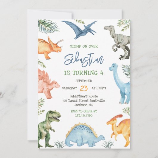 Dinosaur Kids Birthday Invitation 招待状 (正面)