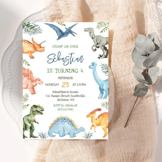 Dinosaur Kids Birthday Invitation 招待状