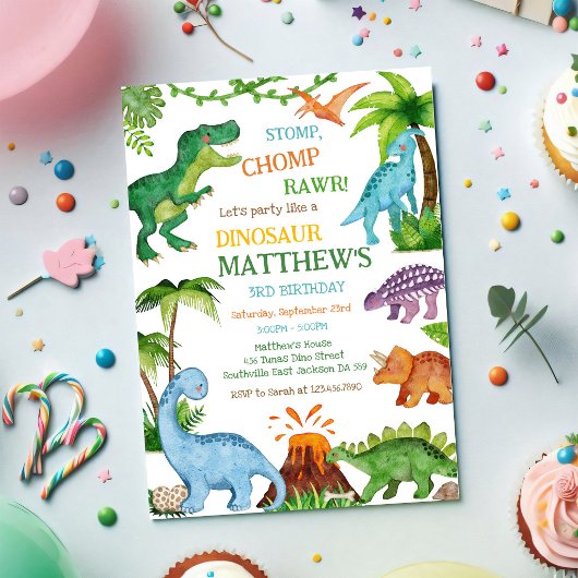 Dinosaur Kids Birthday Invitation 招待状