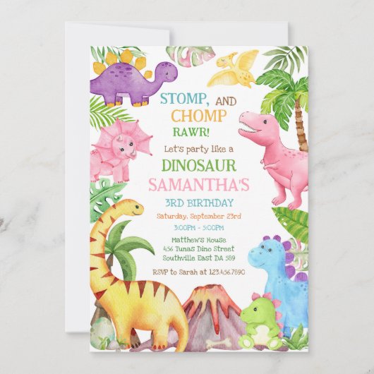 Dinosaur Kids Birthday Invitation 招待状 (正面)