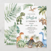 Dinosaur Kids Birthday Invitation 招待状 (正面/裏面)