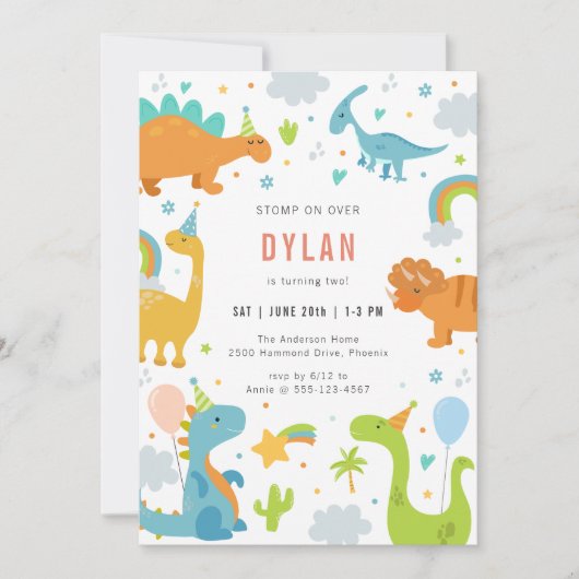 Dinosaur Kids Birthday Invitation 招待状 (正面)