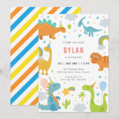 Dinosaur Kids Birthday Invitation 招待状 (正面/裏面)
