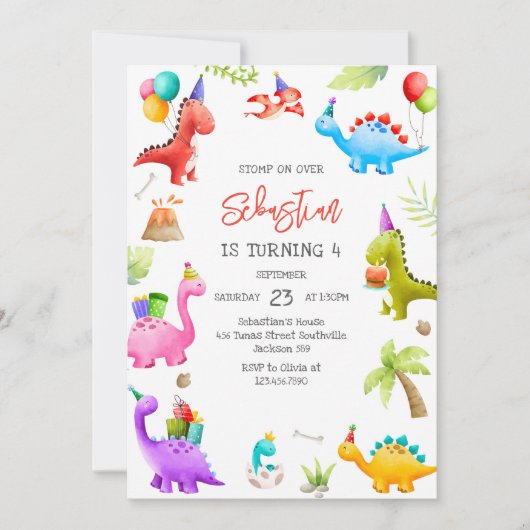 Dinosaur Kids Birthday Invitation 招待状 (正面)