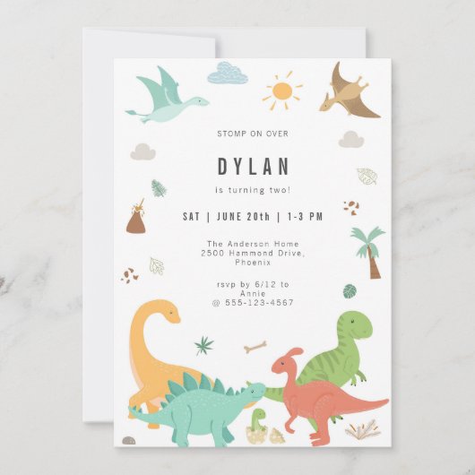 Dinosaur Kids Birthday Party Invitation 招待状 (正面)
