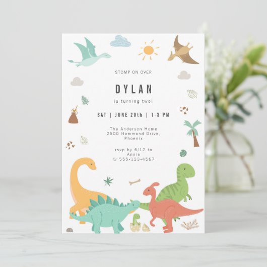 Dinosaur Kids Birthday Party Invitation 招待状 (スタンド正面)