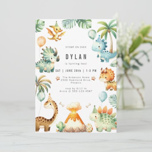 Dinosaur Kids Birthday Party Invitation 招待状 (スタンド正面)