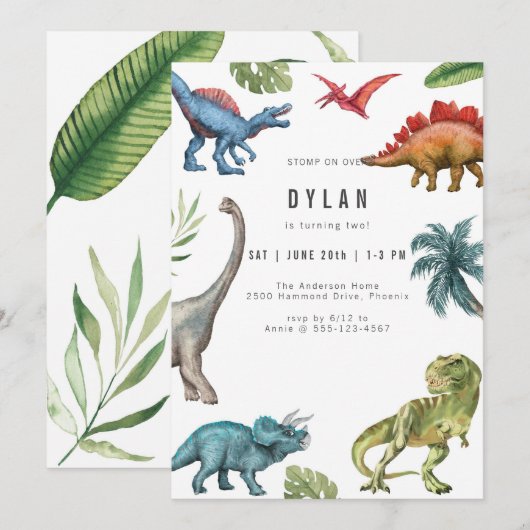 Dinosaur Kids Birthday Party Invitation 招待状 (正面/裏面)