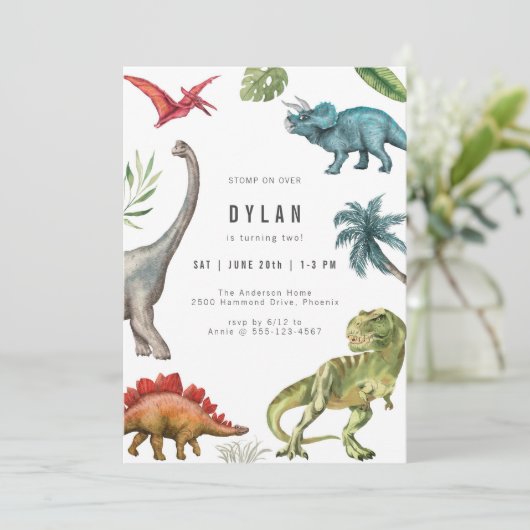 Dinosaur Kids Birthday Party Invitation 招待状 (スタンド正面)