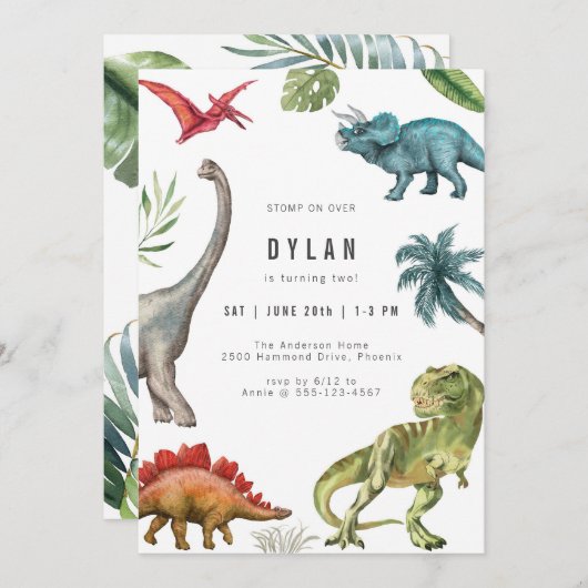 Dinosaur Kids Birthday Party Invitation 招待状 (正面/裏面)