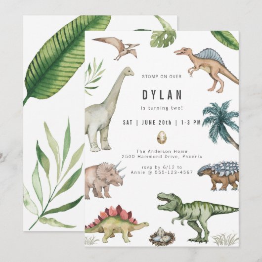 Dinosaur Kids Birthday Party Invitation 招待状 (正面/裏面)