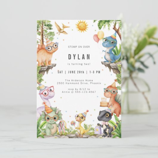 Dinosaur Kids Birthday Party Invitation 招待状 (スタンド正面)