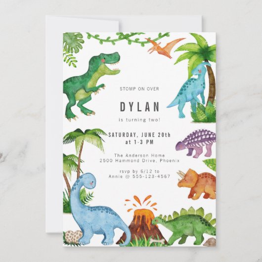 Dinosaur Kids Birthday Party Invitation 招待状 (正面)