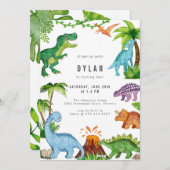 Dinosaur Kids Birthday Party Invitation 招待状 (正面/裏面)