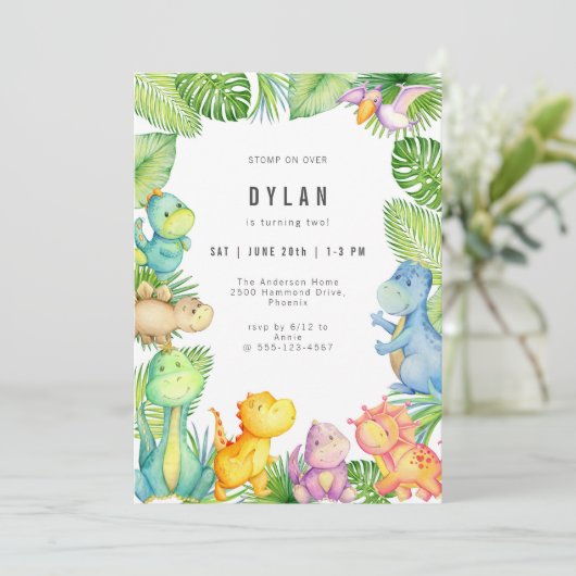 Dinosaur Kids Birthday Party Invitation 招待状 (スタンド正面)