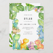 Dinosaur Kids Birthday Party Invitation 招待状 (正面/裏面)