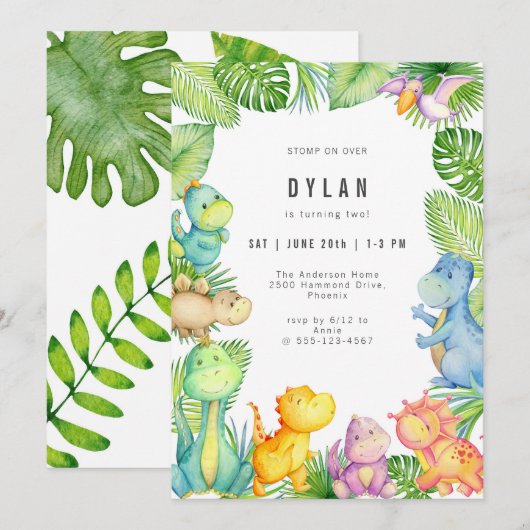 Dinosaur Kids Birthday Party Invitation 招待状 (正面/裏面)