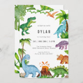 Dinosaur Kids Birthday Party Invitation 招待状 (正面/裏面)