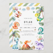 Dinosaur Kids Birthday Party Invitation 招待状 (正面/裏面)