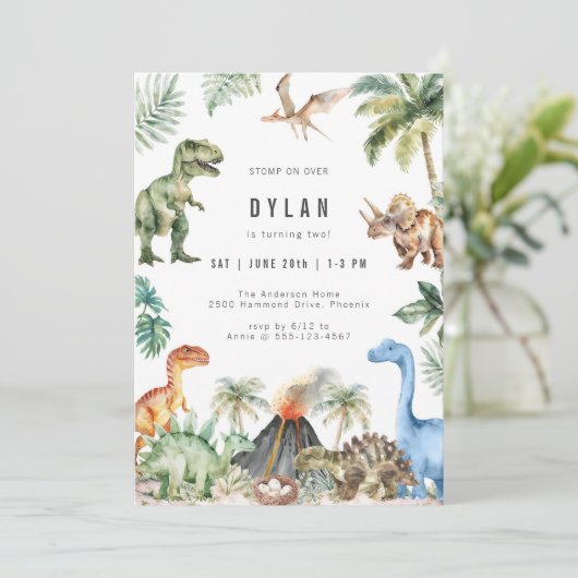 Dinosaur Kids Birthday Party Invitation 招待状 (スタンド正面)