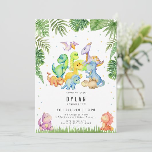 Dinosaur Kids Birthday Party Invitation 招待状 (スタンド正面)