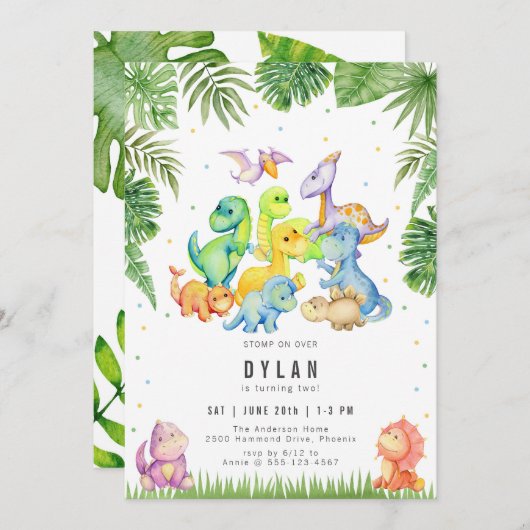 Dinosaur Kids Birthday Party Invitation 招待状 (正面/裏面)