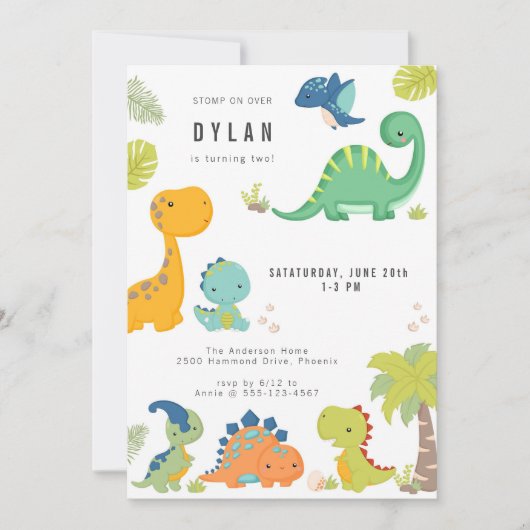 Dinosaur Kids Birthday Party Invitation 招待状 (正面)