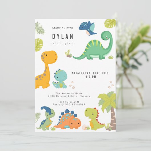 Dinosaur Kids Birthday Party Invitation 招待状 (スタンド正面)