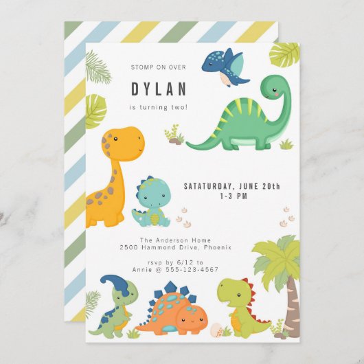 Dinosaur Kids Birthday Party Invitation 招待状 (正面/裏面)