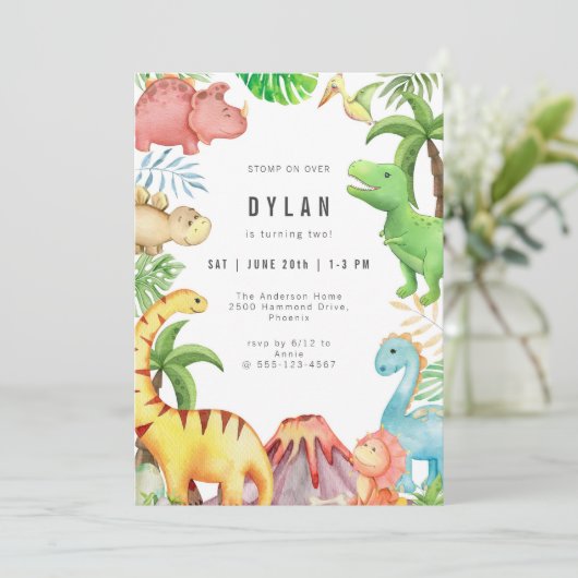 Dinosaur Kids Birthday Party Invitation 招待状 (スタンド正面)