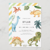 Dinosaur Kids Birthday Party Invitation 招待状 (正面/裏面)