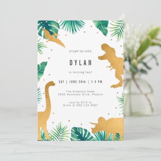 Dinosaur Kids Birthday Party Invitation 招待状 (スタンド正面)