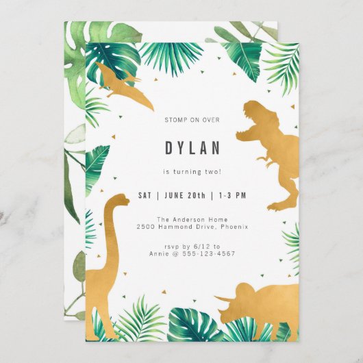 Dinosaur Kids Birthday Party Invitation 招待状 (正面/裏面)