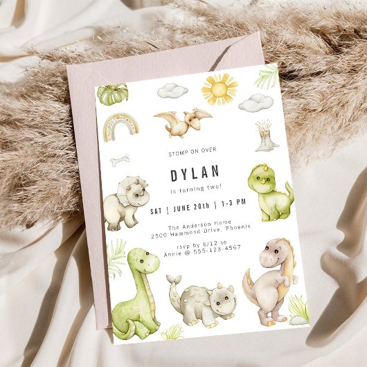 Dinosaur Kids Birthday Party Invitation 招待状