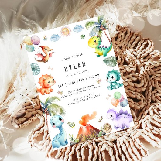 Dinosaur Kids Birthday Party Invitation 招待状