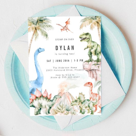 Dinosaur Kids Birthday Party Invitation 招待状