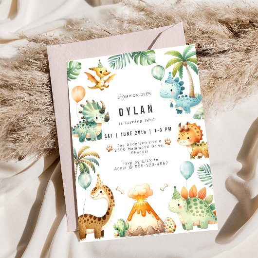 Dinosaur Kids Birthday Party Invitation 招待状