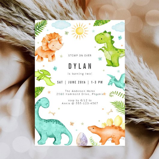 Dinosaur Kids Birthday Party Invitation 招待状