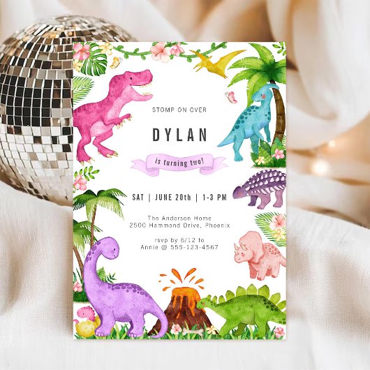 Dinosaur Kids Birthday Party Invitation 招待状