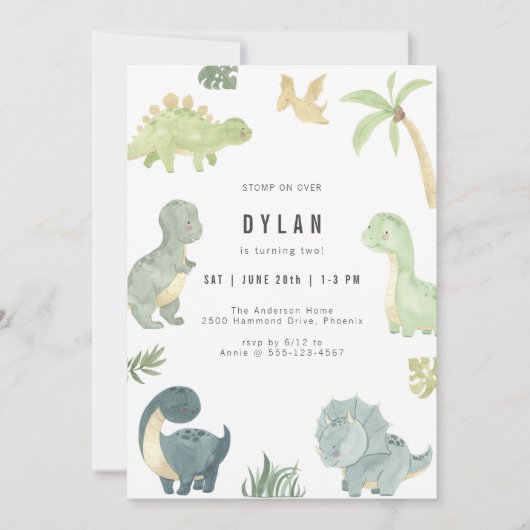 Dinosaur Kids Birthday Party Invitation 招待状 (正面)