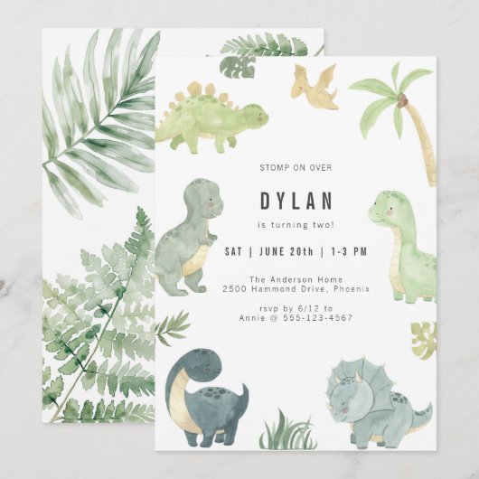 Dinosaur Kids Birthday Party Invitation 招待状 (正面/裏面)