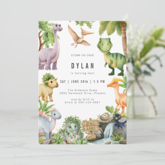 Dinosaur Kids Birthday Party Invitation 招待状 (スタンド正面)