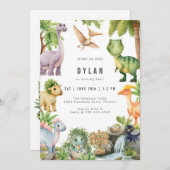 Dinosaur Kids Birthday Party Invitation 招待状 (正面/裏面)