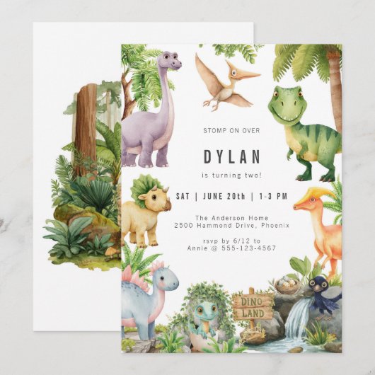 Dinosaur Kids Birthday Party Invitation 招待状 (正面/裏面)