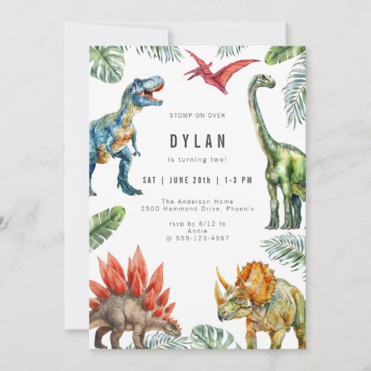 Dinosaur Kids Birthday Party Invitation 招待状 (正面)