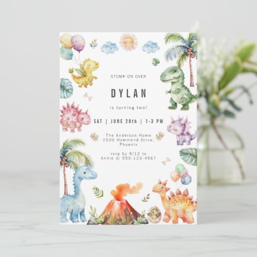 Dinosaur Kids Birthday Party Invitation 招待状 (スタンド正面)