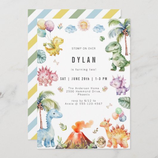 Dinosaur Kids Birthday Party Invitation 招待状 (正面/裏面)