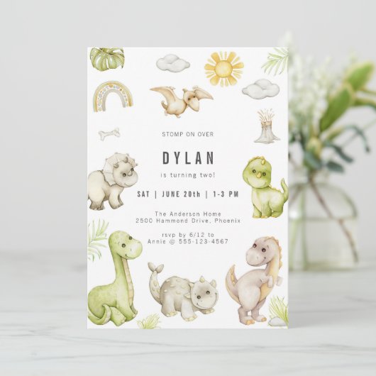 Dinosaur Kids Birthday Party Invitation 招待状 (スタンド正面)
